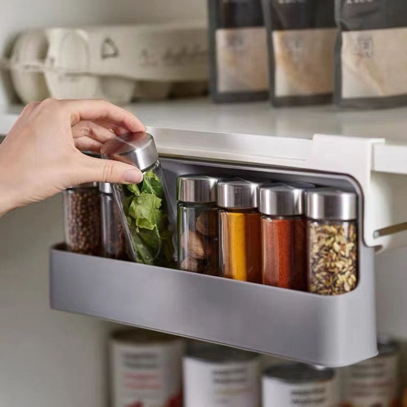 Wall-Mounted Under-Shelf Spice Organizer – Self-Adhesive Storage Rack