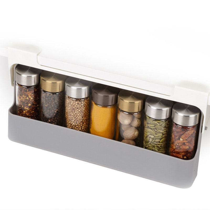 Wall-Mounted Under-Shelf Spice Organizer – Self-Adhesive Storage Rack