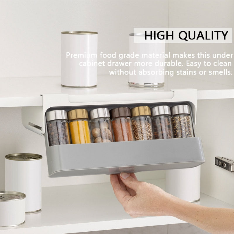 Wall-Mounted Under-Shelf Spice Organizer – Self-Adhesive Storage Rack