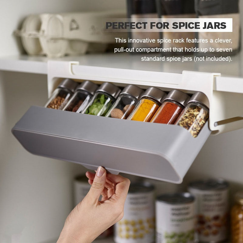 Wall-Mounted Under-Shelf Spice Organizer – Self-Adhesive Storage Rack