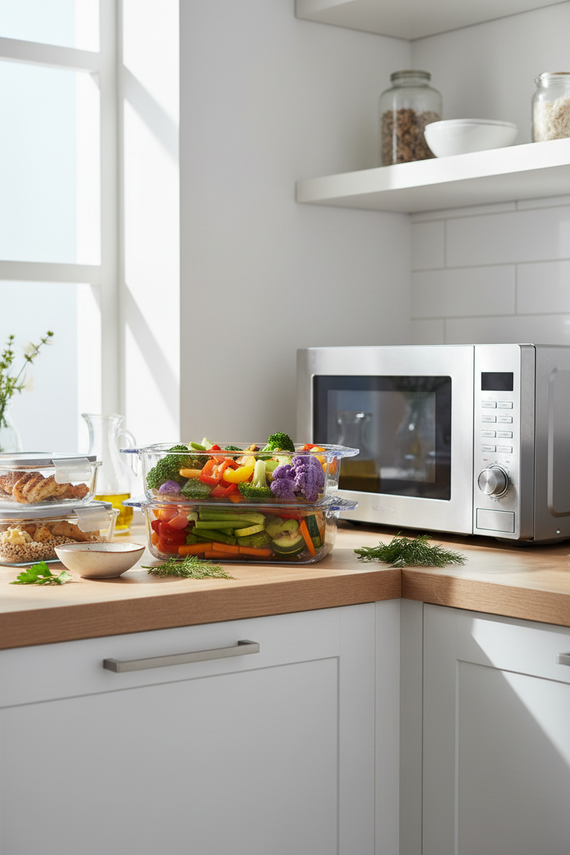 Microwave steamer container with vegetables lifestyle