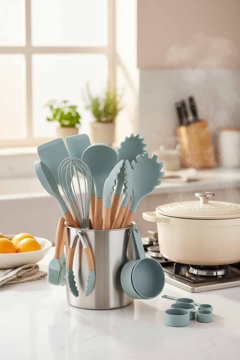12-piece silicone kitchen utensil set lifestyle